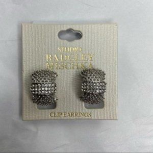 Badgley Mischka Silver Rhinestones Clip-On Earrings NEW